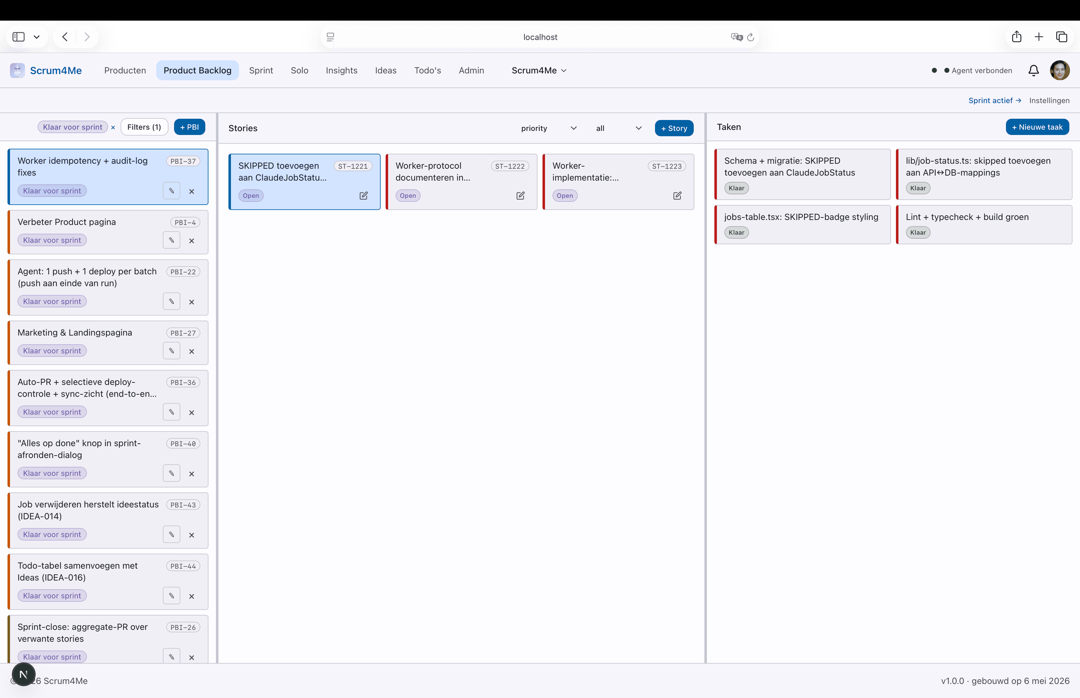 Product Backlog with PBIs grouped by priority and stories per PBI